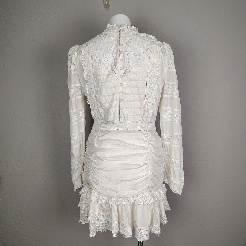 Loveshackfancy Harmon Silk Victorian High Neck Lace Mini Dress White Cream Sz 10 - Picture 5 of 16